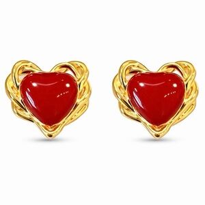 3For$20 Gold Twisted Red Heart Stud Earrings